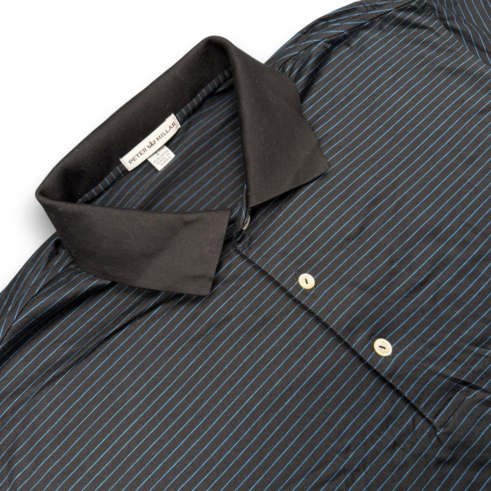 Peter Millar Polo Shirt Mens L Black Micro-Striped Casual Short Sleeve Golf